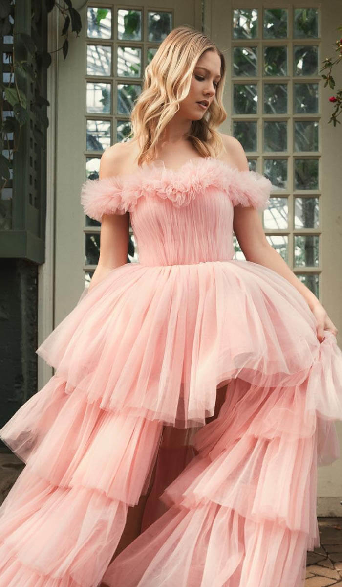 Model wearing a prom dress